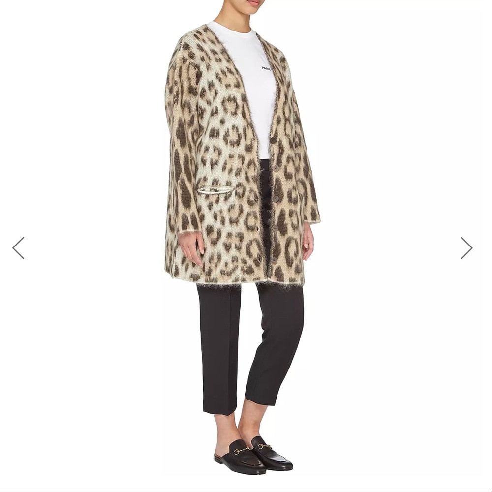 LOEWE Leopard Print Mohair Sweater Button Cardigan in Beige Made in Italy